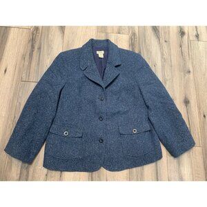 L.L. Bean Women’s XL PET Blue Silk Wool Blend Chevron Blazer Jacket Single Breas